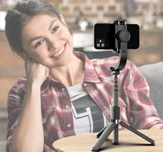 Selfiestick voor smartphone – 3-in-1 Gimbal Stabilizer – Bluetooth Afstandsbediening – Anti-Shake Statief – Opvouwbaar Zwart