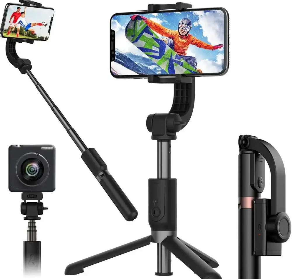 Selfiestick voor smartphone – 3-in-1 Gimbal Stabilizer – Bluetooth Afstandsbediening – Anti-Shake Statief – Opvouwbaar Zwart-Selfiesticks-Ilumina Benelux