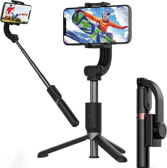 Selfiestick voor smartphone – 3-in-1 Gimbal Stabilizer – Bluetooth Afstandsbediening – Anti-Shake Statief – Opvouwbaar Zwart-Selfiesticks-Ilumina Benelux