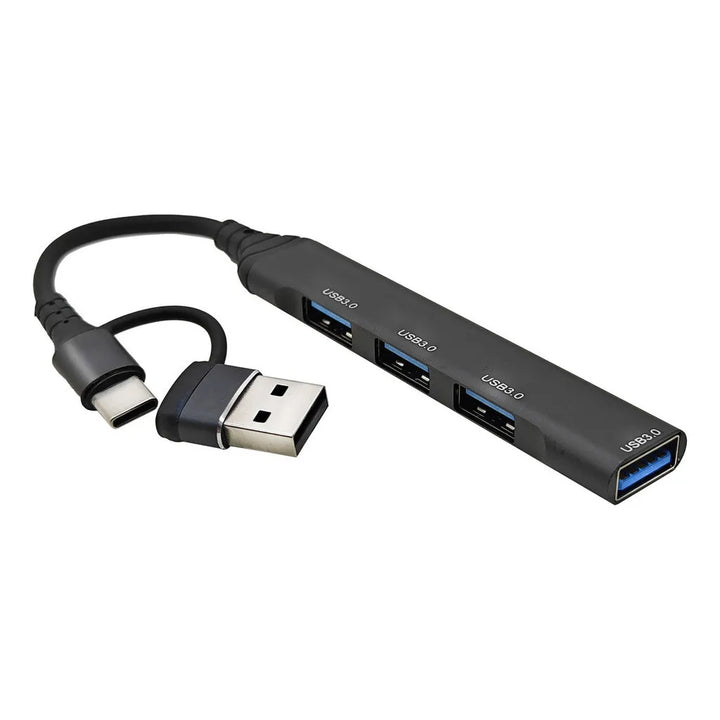 USB-C & USB-A naar USB 3.0 Hub 4-Poorts – USB Splitter – USB 3.0 High Speed Adapter – Geschikt voor Laptop, PC, MacBook, Chromebook en Tablet-Ilumina Benelux