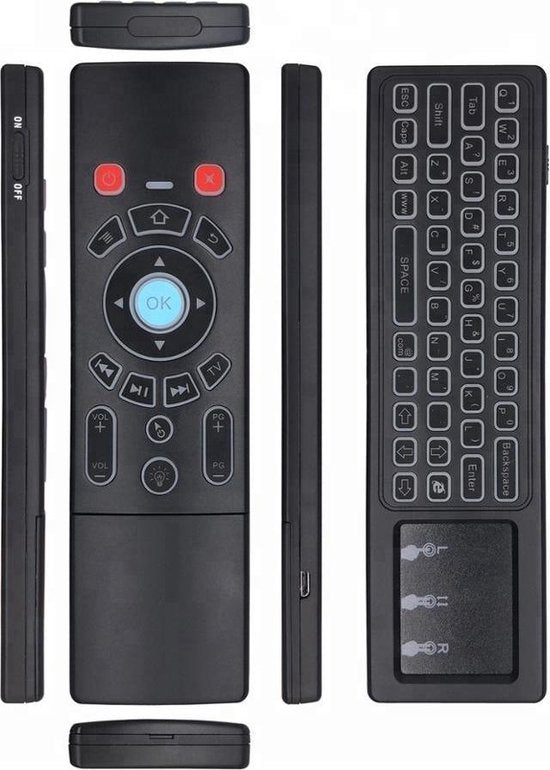 Smart Remote voor Android TV – Dubbelzijdig Toetsenbord – Touchpad – 6-assig Gyroscoop – Bluetooth – Zwart-Ilumina Benelux