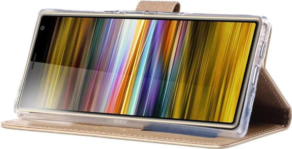 Sony Xperia 10 Plus Hoesjes – Bookcase Portemonnee Hoes – Pasjeshouder – Magneetsluiting – Goud-Ilumina Benelux