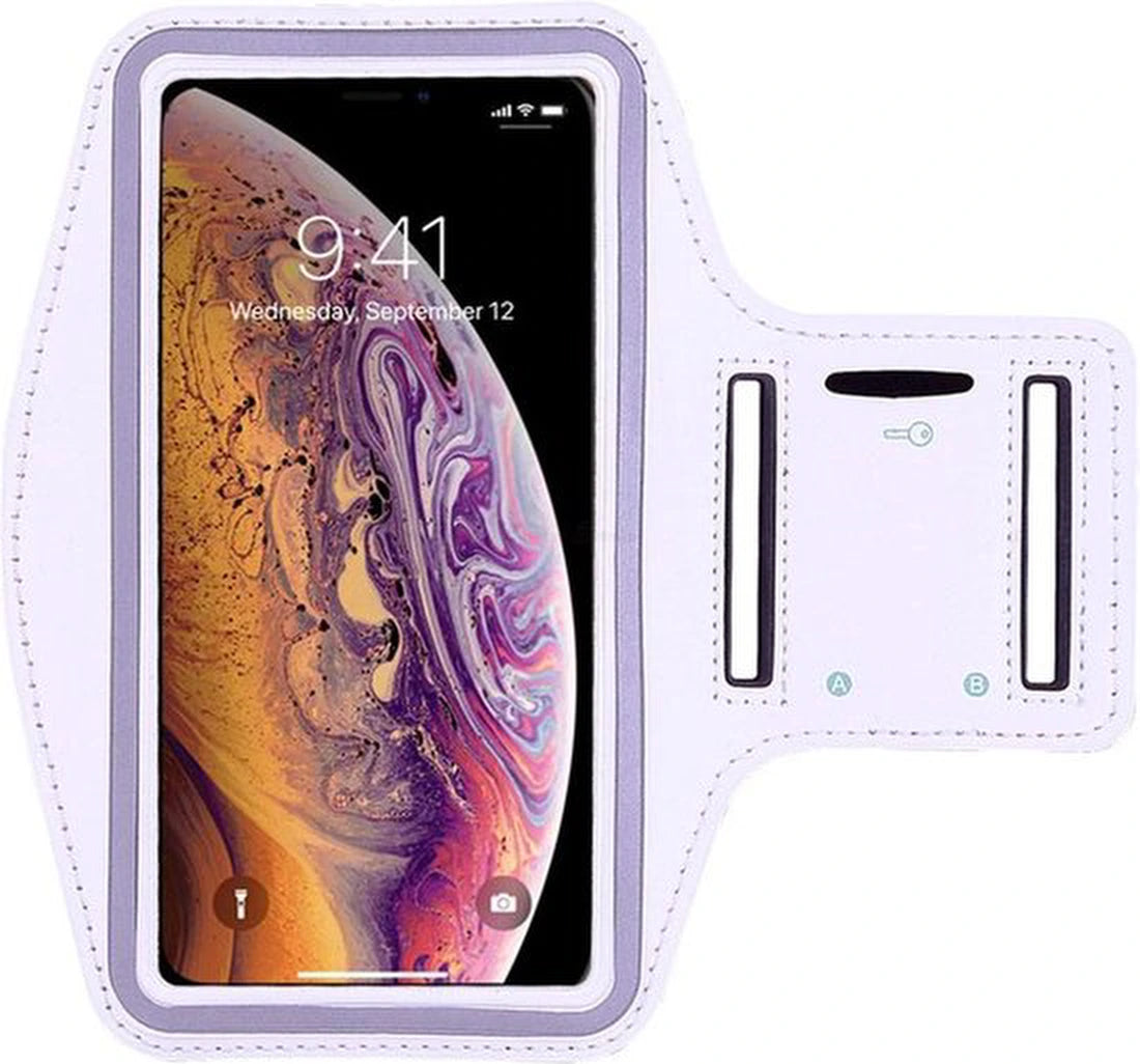 Sportarmband – Geschikt voor iPhone 11 Pro/12 Pro/13 Pro/14 Pro/15 Pro – Verstelbare Sportband – Zweetbestendig – Wit
