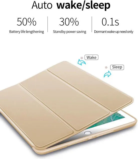 Tablethoes – Tri-Fold Smart Cover – Ultraslank – Geschikt voor iPad Air 1/2 & iPad 2017/2018 – Goud-Tablethoesjes-Ilumina Benelux