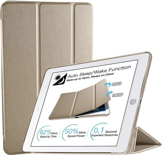 Tablethoes – Tri-Fold Smart Cover – Ultraslank – Geschikt voor iPad Air 1/2 & iPad 2017/2018 – Goud-Tablethoesjes-Ilumina Benelux