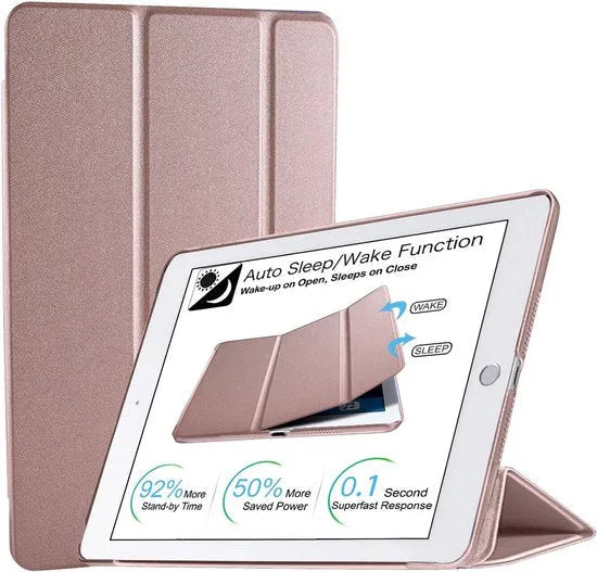 Tablethoes – Tri-Fold Smart Cover – Ultraslank – Voor iPad Air 1/2 & iPad 2017/2018 – Roségoud-Tablethoesjes-Ilumina Benelux