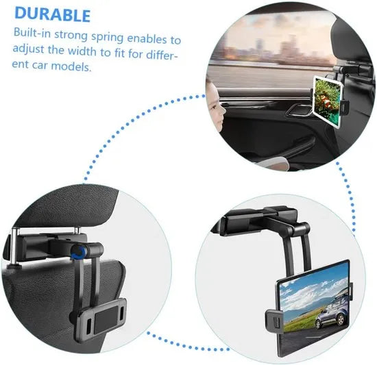 Tablethouder auto – Hoofdsteun achterbank – 360° draaibaar – Verstelbare klem – Zwart-Tablethouder-Ilumina Benelux