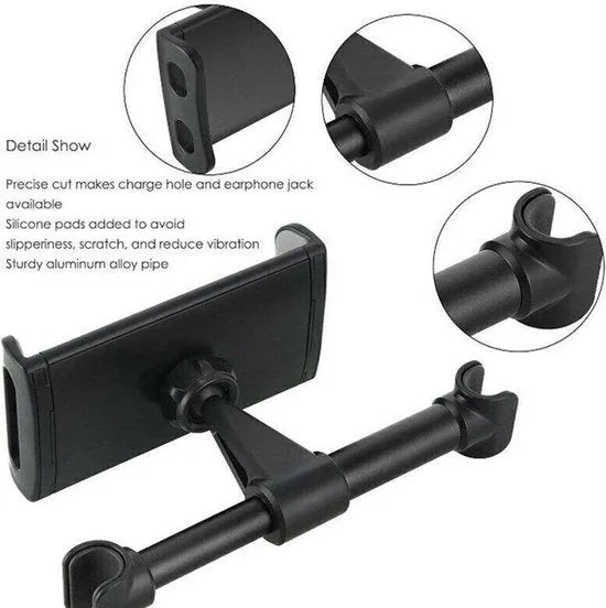 Tablethouder auto hoofdsteun – Achterbank tablet mount – Verstelbaar & stevig – 360° draaibaar – Zwart-Tablethouder-Ilumina Benelux