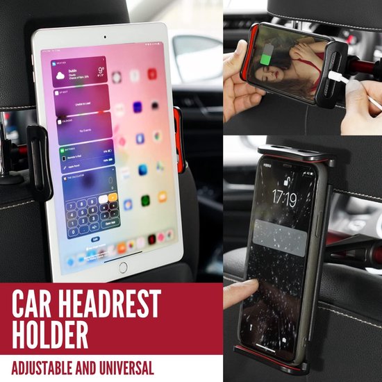 Tablethouder auto – Hoofdsteunhouder voor kinderen – Geschikt voor iPad/iPhone/Samsung Galaxy Tab – Verstelbaar – Rood-Tablethouder-Ilumina Benelux