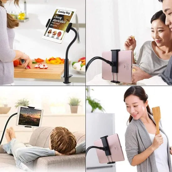 Tablethouder bureau – Flexibele lange armbeugel – 360° draaibaar – Klembevestiging voor tafel – Zwart-Tablethouder-Ilumina Benelux
