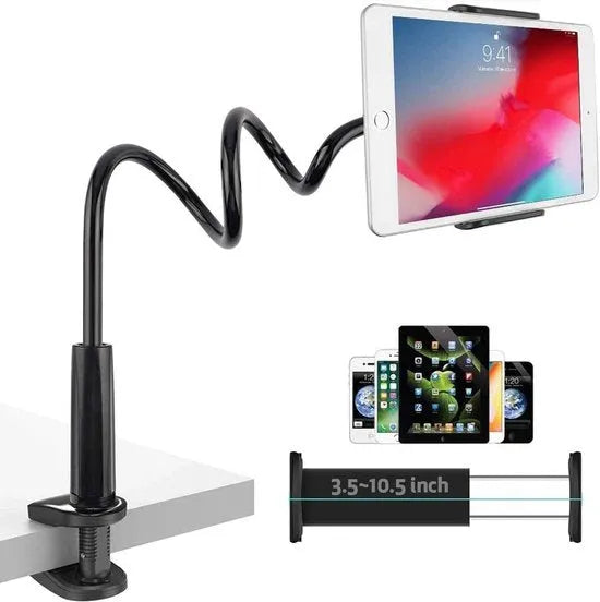 Tablethouder bureau – Flexibele lange armbeugel – 360° draaibaar – Klembevestiging voor tafel – Zwart-Tablethouder-Ilumina Benelux