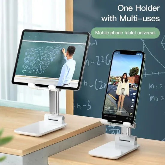 Tablethouder bureau – Opvouwbare desktop standaard – Universeel voor tablet en telefoon – Verstelbaar – Wit-Ilumina Benelux