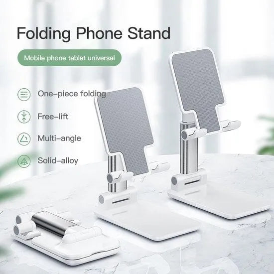 Tablethouder bureau – Opvouwbare desktop standaard – Universeel voor tablet en telefoon – Verstelbaar – Wit-Ilumina Benelux