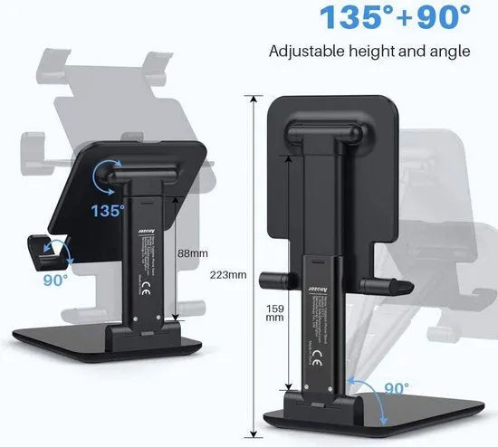 Tablethouder bureau – Opvouwbare tabletstand – Verstelbaar & compact – Universeel desktop cradle dock – Zwart-Tablethouder-Ilumina Benelux