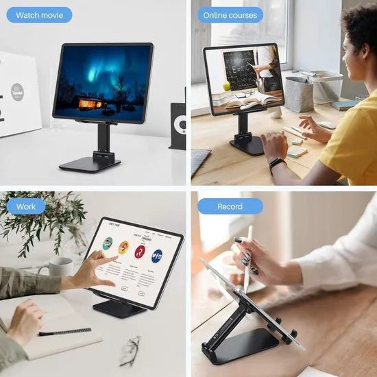 Tablethouder bureau – Opvouwbare tabletstand – Verstelbaar & compact – Universeel desktop cradle dock – Zwart-Tablethouder-Ilumina Benelux
