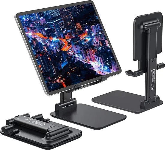 Tablethouder bureau – Opvouwbare tabletstand – Verstelbaar & compact – Universeel desktop cradle dock – Zwart-Tablethouder-Ilumina Benelux