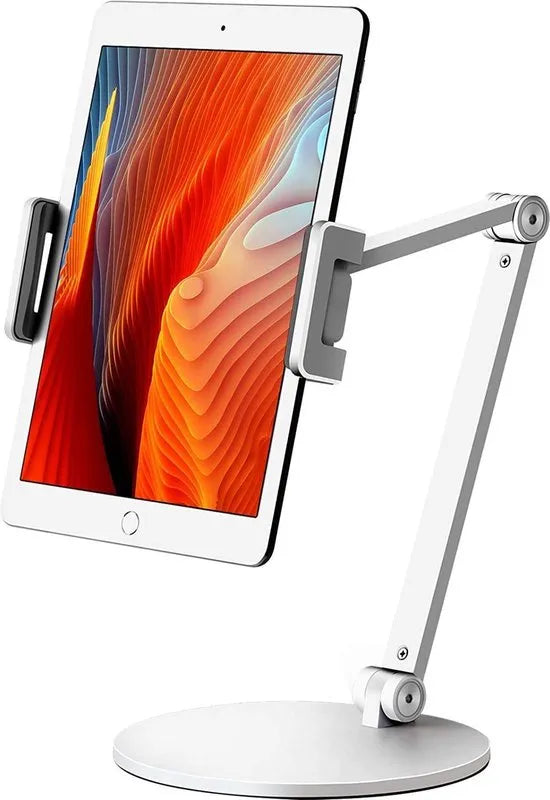 Tablethouder bureau – Universele tablet- en smartphone standaard – Verstelbaar – Voor tafel/keuken/werkplaats – Zilver-Ilumina Benelux