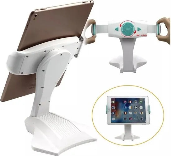 Tablethouder bureau – Universele verstelbare bureaubeugel – Desk mount tafelstandaard – Voor tablet – Wit-Ilumina Benelux
