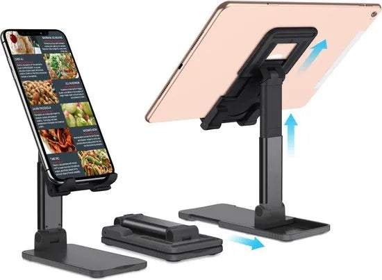 Tablethouder bureau – Verstelbaar & Opvouwbaar – Universeel tot 11 inch – Telefoon & Tablet Standaard – Zwart-Ilumina Benelux