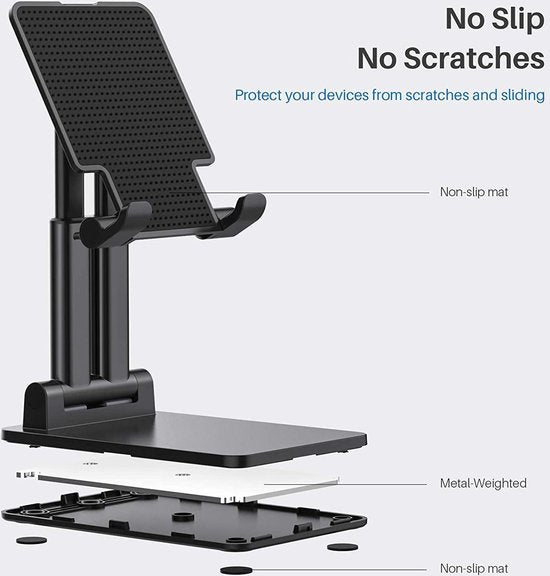 Tablethouder bureau – Verstelbaar & opvouwbaar – Universele tabletstandaard – Geschikt voor iPad/telefoon 4-12,9 inch – Zwart-Ilumina Benelux