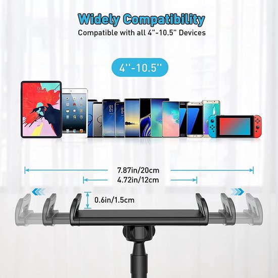 Tablethouder bureau/bed – Zwanenhals Lazy Arm met clip – 360° draaibaar – Flexibele arm – Universeel 4-10,5 inch – Zwart-Tablethouder-Ilumina Benelux