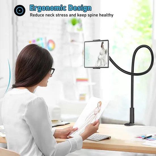 Tablethouder bureau/bed – Zwanenhals Lazy Arm met clip – 360° draaibaar – Flexibele arm – Universeel 4-10,5 inch – Zwart-Tablethouder-Ilumina Benelux