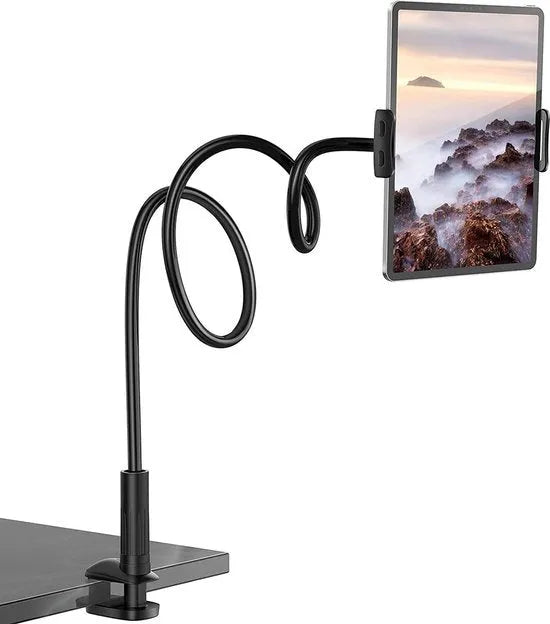 Tablethouder bureau/bed – Zwanenhals Lazy Arm met clip – 360° draaibaar – Flexibele arm – Universeel 4-10,5 inch – Zwart-Tablethouder-Ilumina Benelux