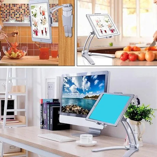 Tablethouder keuken – 2-in-1 muur & bureau – Verstelbaar opvouwbaar – 4,7-13 inch iPad/Samsung – Zwart-Ilumina Benelux