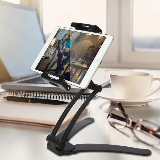 Tablethouder keuken – 2-in-1 muur & bureau – Verstelbaar opvouwbaar – 4,7-13 inch iPad/Samsung – Zwart-Ilumina Benelux