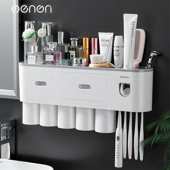 Tandenborstelhouder – Automatische Tandpasta Dispenser – Zelfklevende Wandmontage – Badkamer Organizer – Wit-Tandenborstelhouder-Ilumina Benelux