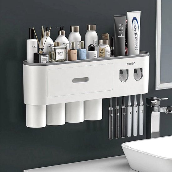 Tandenborstelhouder – Automatische Tandpasta Dispenser – Zelfklevende Wandmontage – Badkamer Organizer – Wit-Tandenborstelhouder-Ilumina Benelux
