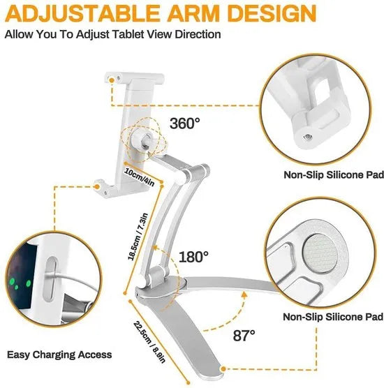 Telefoon- & Tablethouder keuken muur – 2-in-1 Wand/onderkast & bureau – 360° Draaibaar – Verstelbaar 4,5-13 inch – Zwart-Ilumina Benelux