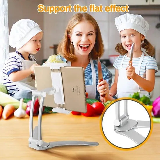 Telefoon- & Tablethouder keuken muur – 2-in-1 Wand/onderkast & bureau – 360° Draaibaar – Verstelbaar 4,5-13 inch – Zwart-Ilumina Benelux