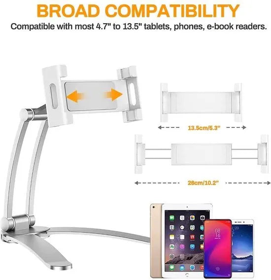Telefoon- & Tablethouder keuken muur – 2-in-1 Wand/onderkast & bureau – 360° Draaibaar – Verstelbaar 4,5-13 inch – Zwart-Ilumina Benelux