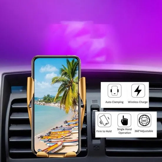 Telefoonhouder auto – 10W Qi draadloos opladen – Smart Sensor automatische klem – USB-C Type-C – Universeel – Zwart-Telefoonhouders-Ilumina Benelux