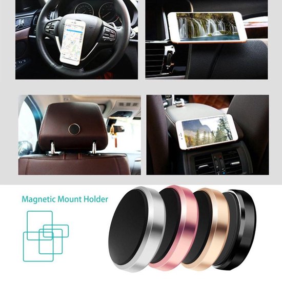 Telefoonhouder auto – 2x Magnetisch – Sterke Magneet + Metalen Plakplaatjes – Compact Universeel – Zwart-Ilumina Benelux