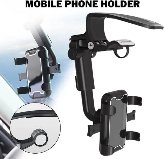 Telefoonhouder auto – 360° draaibaar – Verstelbaar – Dashboard/Stuur/Zonneklep Montage – Zwart-Ilumina Benelux