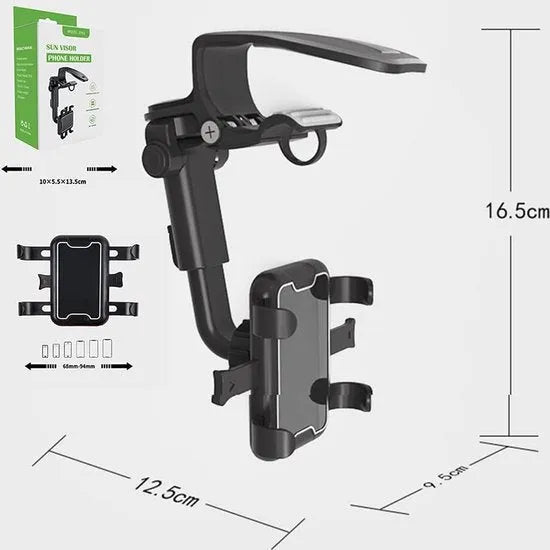 Telefoonhouder auto – 360° draaibaar – Verstelbaar – Dashboard/Stuur/Zonneklep Montage – Zwart-Ilumina Benelux