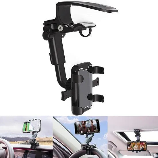 Telefoonhouder auto – 360° draaibaar – Verstelbaar – Dashboard/Stuur/Zonneklep Montage – Zwart-Ilumina Benelux