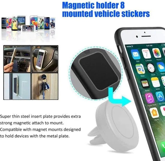 Telefoonhouder auto – 8x Metalen Magnetplaten – Zelfklevend Staal – Ultra Dun – Universeel Zwart-Telefoonhouders-Ilumina Benelux