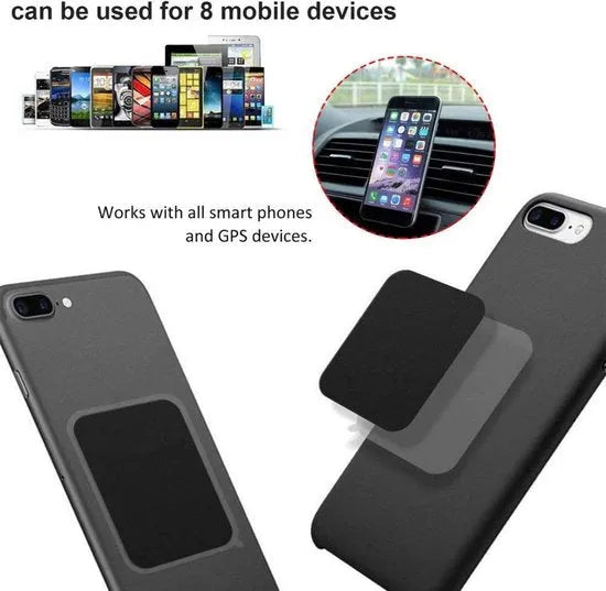 Telefoonhouder auto – 8x Metalen Magnetplaten – Zelfklevend Staal – Ultra Dun – Universeel Zwart-Telefoonhouders-Ilumina Benelux