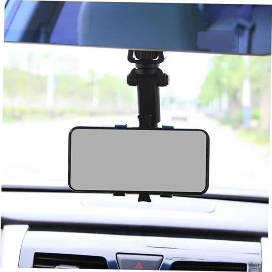 Telefoonhouder auto – Achteruitkijkspiegel & Hoofdsteun Montage – 360° Draaibaar – Voor Telefoon/Tablet Tot 7 Inch – Zwart – Luxebass-Ilumina Benelux