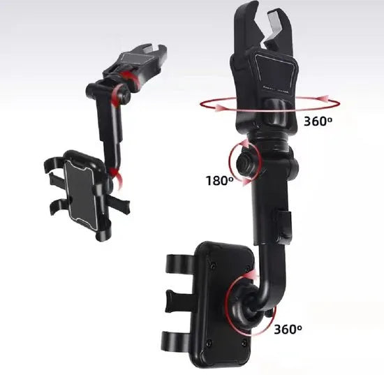 Telefoonhouder auto – Achteruitkijkspiegel & Hoofdsteun Montage – 360° Draaibaar – Voor Telefoon/Tablet Tot 7 Inch – Zwart – Luxebass-Ilumina Benelux