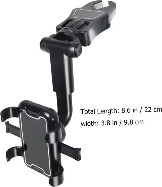 Telefoonhouder auto – Achteruitkijkspiegel & Hoofdsteun Montage – 360° Draaibaar – Voor Telefoon/Tablet Tot 7 Inch – Zwart – Luxebass-Ilumina Benelux