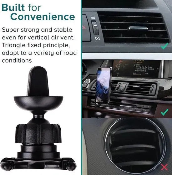 Telefoonhouder auto – Air Vent ventilatierooster – 360° draaibaar – Universeel voor smartphone – Zwart-Telefoonhouders-Ilumina Benelux