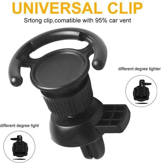 Telefoonhouder auto – Air Vent ventilatierooster – 360° draaibaar – Universeel voor smartphone – Zwart-Telefoonhouders-Ilumina Benelux