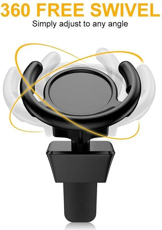 Telefoonhouder auto – Air Vent ventilatierooster – 360° draaibaar – Universeel voor smartphone – Zwart-Telefoonhouders-Ilumina Benelux