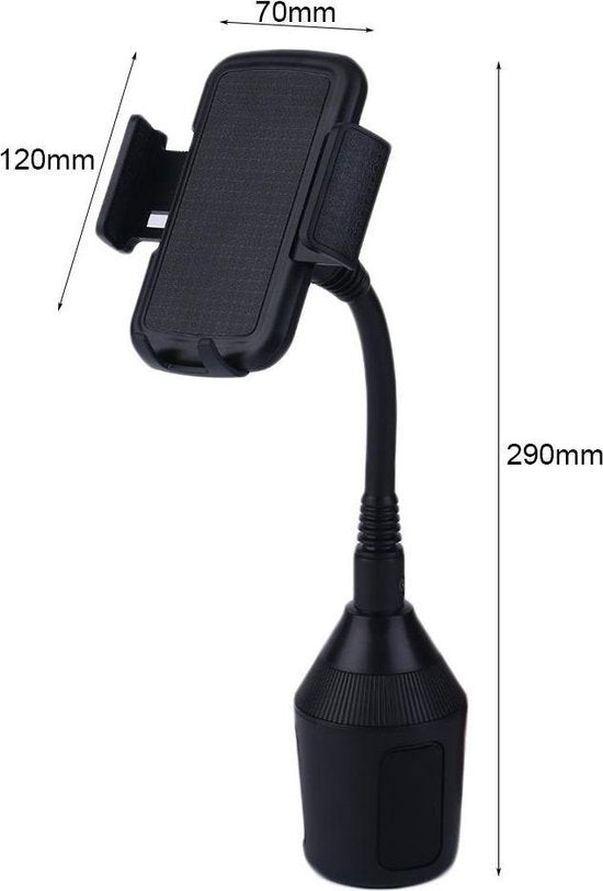 Telefoonhouder auto – Bekerhouder bevestiging – Flexibele arm – Verstelbare standen – Zwart-Ilumina Benelux