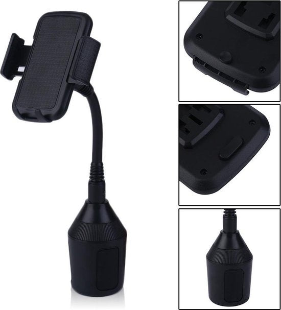 Telefoonhouder auto – Bekerhouder bevestiging – Flexibele arm – Verstelbare standen – Zwart-Ilumina Benelux