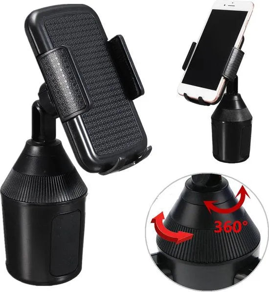 Telefoonhouder auto – Bekerhouder Cup Holder – One-Touch Klem – Universeel Verstelbaar – Zwart-Ilumina Benelux
